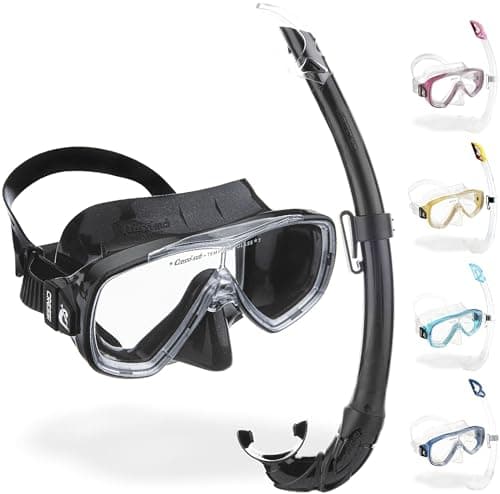 Cressi Single Lens Mask & Snorkel Set - Tempered Glass Diving Mask - Snorkel Set Adults for Pools & Sea - Quick-Adjust Buckles for Scuba Diving Equipment - Black / Black - Combo Set — view 2