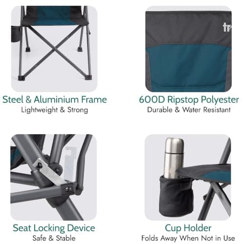 Trail Cardinal Reclining Camping Chair, Compact Folding Design, Teal — view 6