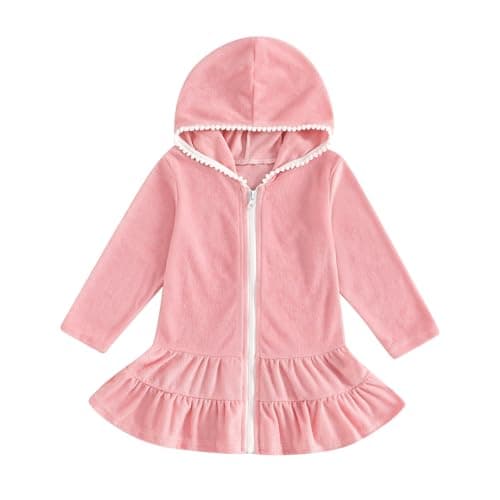Kids Girls Zip Up Poncho Towels (Solid Blush Pink, 2-3 Years)