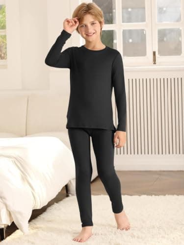 Haloumoning Boys Thermal Underwear Set Long Sleeve, Black, 9-10 Years — view 2