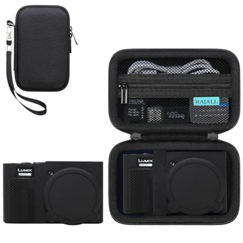 RAIALL Camera Case for Panasonic LUMIX DC-TZ99E Point and Shoot Camera, 1*Hard Carrying Case Protective Travel Bag+ 1*Soft Silicone Protective Cover with Removable Lens Cover, Black+Black