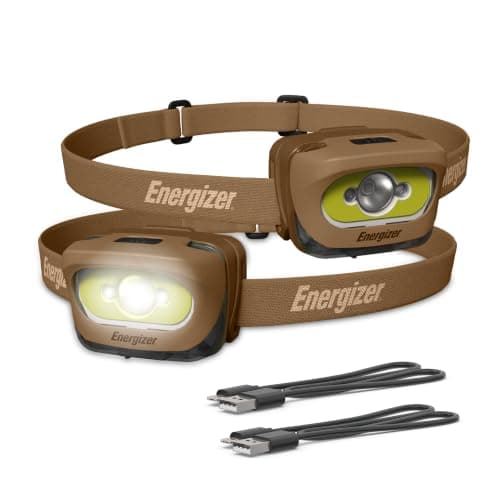 Energizer LED Rechargeable Headlamp (2-Pack), Brown, LED Headlamp with Red Light Option, USB Charging Cables Included