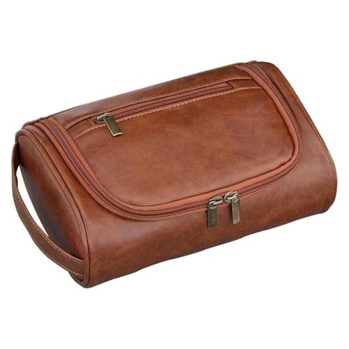 Leather Toiletry Bag for Men – Waterproof Toiletry Bag with Dry & Wet Separation, Thickened Brown Wash Bag, Travel Wash Organizer with Multiple Compartments | Mens Toiletry Bags (Brown)