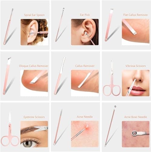 URAQT Nail Clippers, 18 pcs Manicure Pedicure Set, Nail Scissors Cuticle Remover for Men Women, Stainless Steel Nail Care Grooming Kit with Leather Case for Travel & Home — view 6