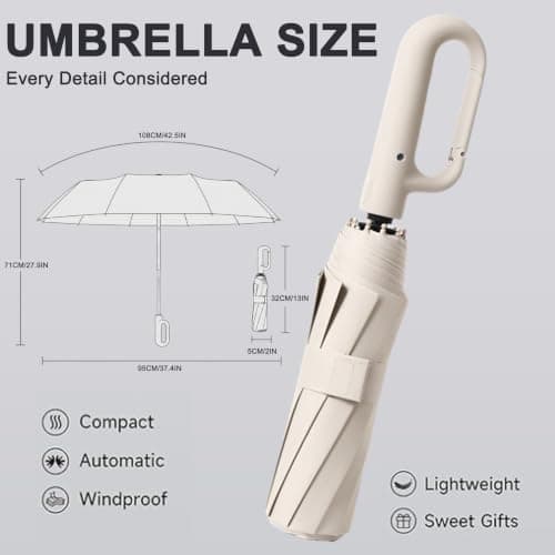 Travel Folding Umbrella,UV Protection,Carabiner Handle,Men Women — view 2