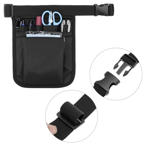 QWORK® Nurse Pouch Waist Bag, Multi Compartment Nursing Bag Pocket Belt Organizer for Medical Supplies Scissors Bandage, 10" x 7", Black — view 3