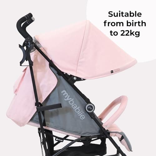 My Babiie MB02 Plus Stroller - from Birth to 4 Years (22kg), Lightweight & Compact Umbrella Fold, Travel Buggy for Toddlers, Pushchair Includes Cup Holder and Rain Cover - Pink & Grey — view 2