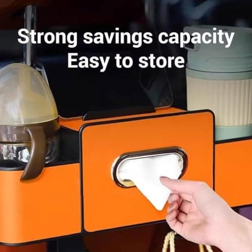 2026 Upgraded 4 in 1 Car Back Seat Organiser, Universal Headrest Car Storage Organiser with Dual Cup Holders, Tissue Box & Phone Holder, for Cars, SUVs, Sedans, Family Travel & Daily Commute (Beige) — view 5