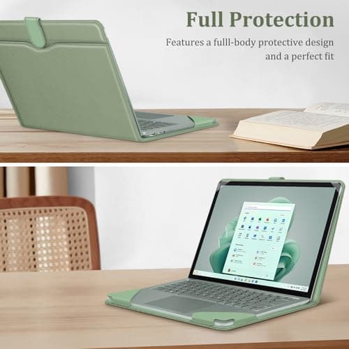 FINTIE Sleeve Case for 13.5 Inch Microsoft Surface Laptop 5/4/3/2 (Model: 1951/1868/1958/1950/1867/1769), Premium PU Leather Protective Folio Book Cover with Large Pocket, Sage — view 3