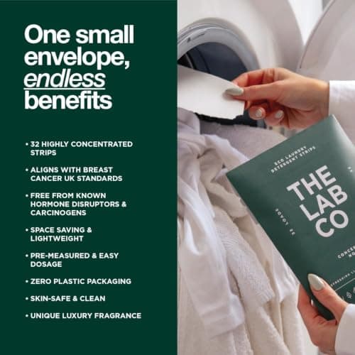 The Lab Co. Laundry Detergent Strips Washing Sheets | Eco Ultra-Concentrated | Non-Bio for Sensitive Skin | Non-Toxic Fragrance | EDC-Free | Lab-Tested | Refreshing Lime Eucalyptus Cucumber | 32 Loads — view 6