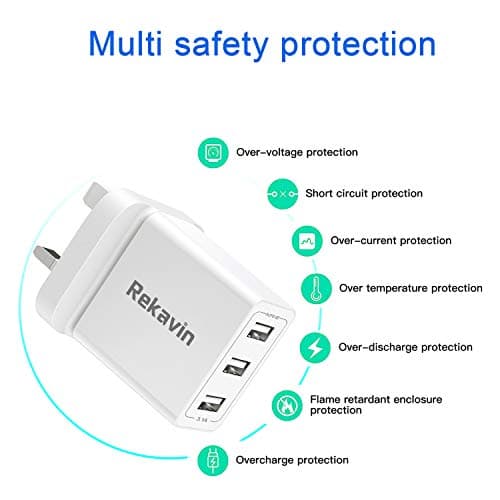USB Plug,Multi USB Plug Adaptor UK 5V/3A for iPhone Charger Head,Multiple Port Dual Charging Adapter UK Triple Way 3 Pin Double Main Charge for iPhone 16 15 14 13 12 11 X XR XS 8 7 6 6S 5 5S SE,iPad — view 2