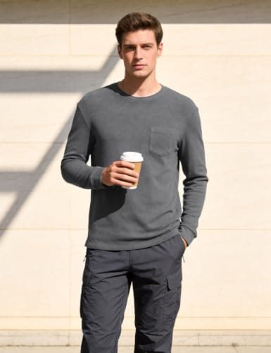 iClosam Mens Thermal T Shirts Long Sleeve Fleece Lined Crew Neck Pocket Tee — view 4