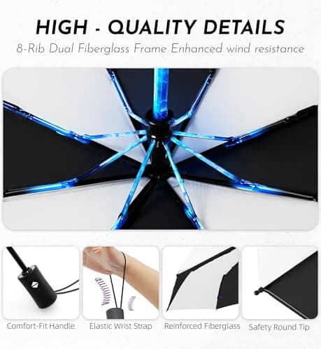 LILAC Windproof Auto Umbrella, Unique Bicolor 8 Ribs Easy Close Brolly — view 6