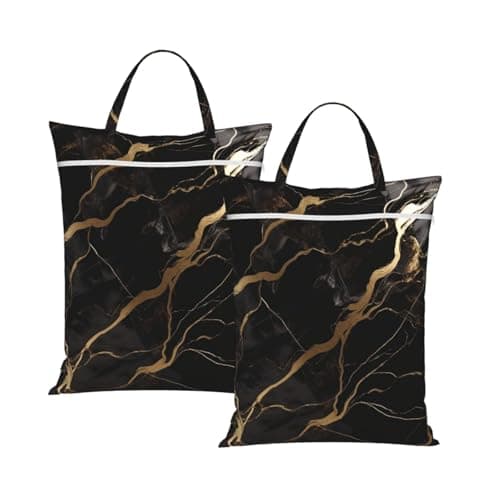Black Gold Marble Travel Laundry Bag With Handle, 2pcs Large Waterproof Dirty Clothes Bags With Zipper, Foldable Swimsuit Workout Bag Washable Wet Clothes Storage Organizer For Dorm