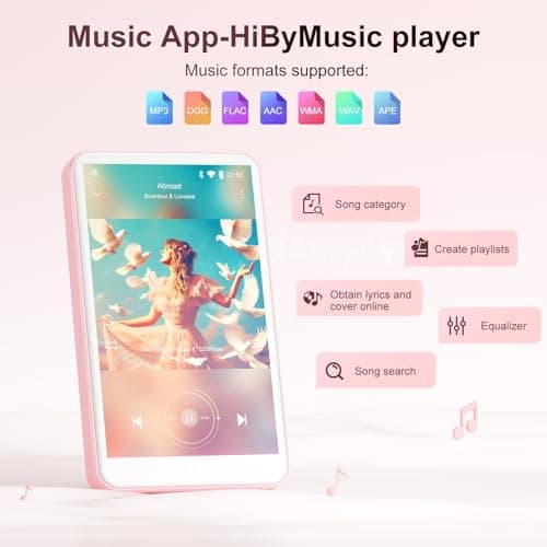 80GB MP3 Player with Bluetooth and WiFi, Mp3 & Mp4 Music Player with Spotify, Amazon Music, Audible, 4.0" IPS Touch Screen Android Player with Speaker, FM Radio, Up to 512GB (Pink) — view 3