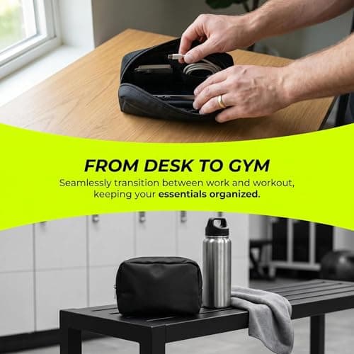 Waterproof Canvas Mini Travel Makeup Carrying Case Wash Bags Cosmetic Bag Portable Electronics Accessories Organizer Wash Gym Shaving Bag, Black — view 4