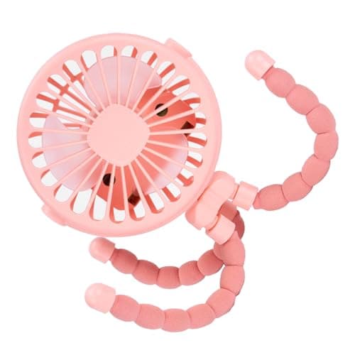 Fabater Portable Baby Stroller Fan, Battery Operated Clip on Fan with Flexible Tripod, Silent Cooling for Car Travel Outdoor, Compact USB Rechargeable for Toddler (Pink) — view 3