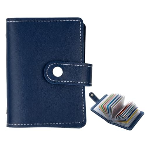 Kemay Minimalist PU Leather Credit Card Holder Wallet for Men & Women, Slim RFID Blocking Bank Card Case with 26 Plastic Insert Sleeves, Travel Business Card Organiser(Dark Blue)