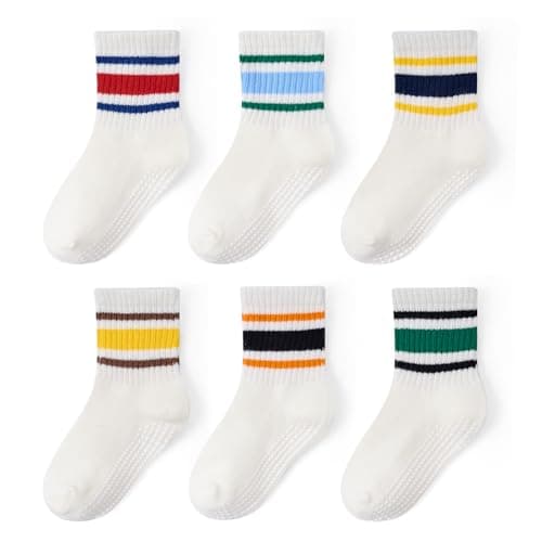 Bearbay Non-slip Toddler Cotton Crew Ankle Grip Socks for Baby Walking