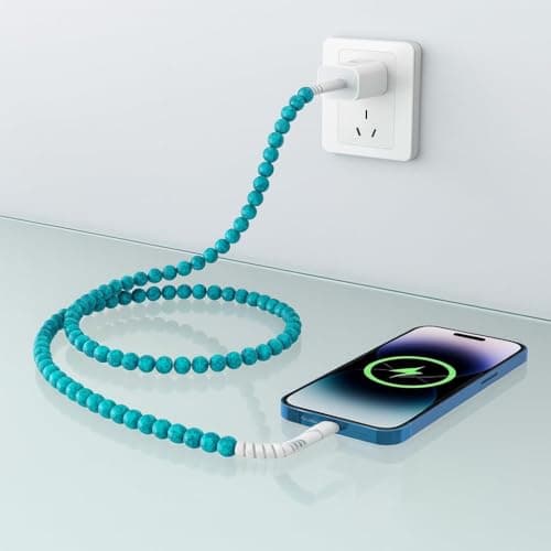 MyfavoriteK Stylish Beaded Phone Charger Cable Colors USB Charging Cord for Smartphones (USB A to USB C, Turquoise, 6.6ft) — view 4