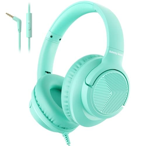 Headphones Wired with Microphone, 3.5mm Corded Headphones for School, Green