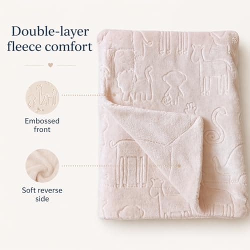 eYone Baby Blanket 75×100 cm - Soft Embossed Fleece - Animal Pattern - Lightweight Baby Comforter - Pram, Cot & Stroller - Unisex Gift - Cream — view 5