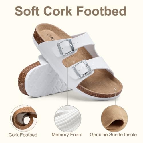 KIDMI Women Sandals Arch Support Cork Footbed Slide,White 5 — view 5