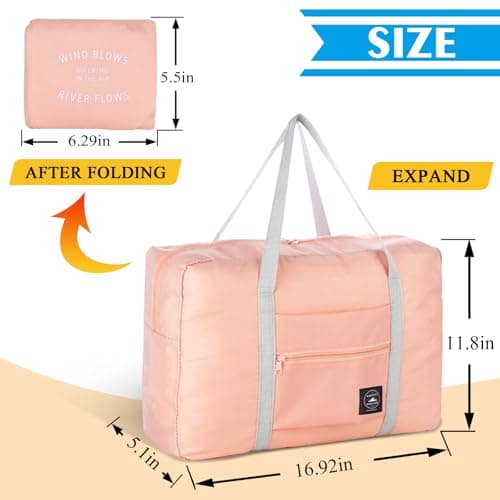 INVODA Foldable Travel Duffel Bag Holdall Bag Luggage for Sports Gym Water Resistant Nylon 32 Liter(Pink) — view 2