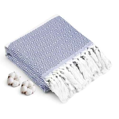 AOOTE Turkish Beach Towel, 100×180cm Turkish Cotton Beach Towel, Sand-Free Beachs Towels & Blanket, Lightweight Absorbent Quick Dry, Sand Free Towels for Swimming, Bath, Gym and Travel, Dark Blue