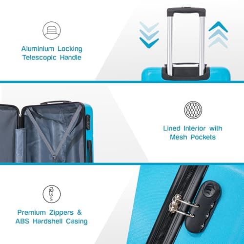 Aerostar 24" Medium Suitcase Super Lightweight 4 Wheel Dual Spinner with Integrated Combination Lock, ABS Hard Shell Check in Luggage for 15 to 20kg (Blue, 75 Litre) — view 3