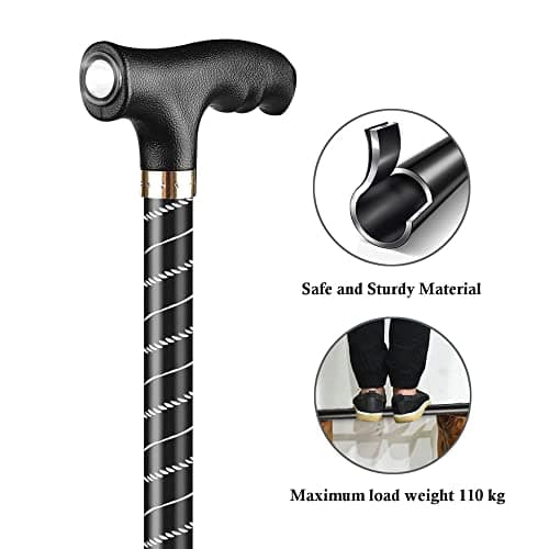 OOCOME Adjustable Walking Stick for Men Women Telescopic LED Walking Sticks Black Stand Adjustable Height 60cm-94cm Non-Slip Base — view 6
