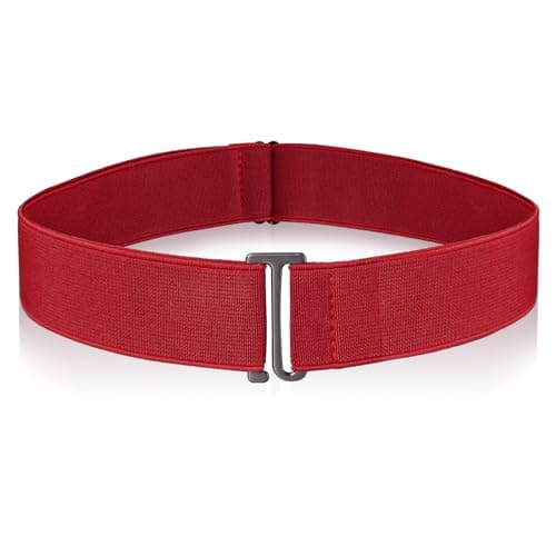 Cobee Women Invisible Belts, Women Stretch Belt Adjustable Elastic Belt with Flat Buckle No Show Waist Belts for Jeans Pants Dresses (Red)