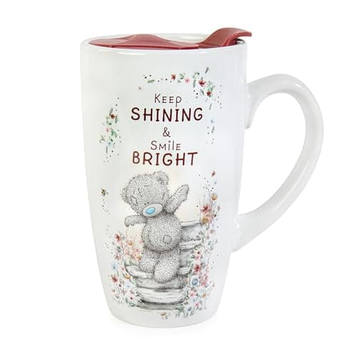 Me To You Tatty Teddy Ceramic Travel Mug with Inspirational Quote - Keep Shining & Smile Bright, Light Neutral