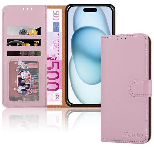 iCatchy for iPhone 15 Case 6.1 Inch, PU Leather Wallet Flip Case with Card Slots, RFID Blocking, Magnetic Closure, Stand, Full Body Protective Folio Cover (Rose Gold) — view 5