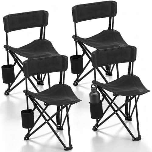Karenhi 4 Pack Tripod Camping Chairs Folding Lightweight, Portable 3 Legged Tripod Stool Seat with Backrest and Cup Pocket, Small Golf Chair Compact for Adults Fishing Camping