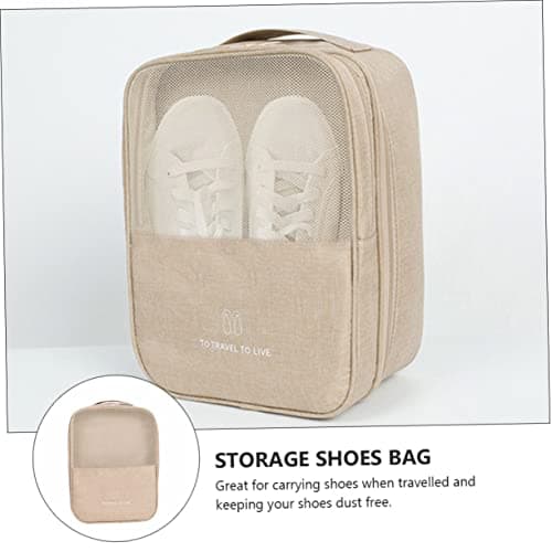 PACKOVE Travel Shoe Storage Bag Lightweight Tear Resistant Oxford Cloth Shoe Pouch for Outdoor and Travel Use with Drawstring Closure in Khaki — view 6
