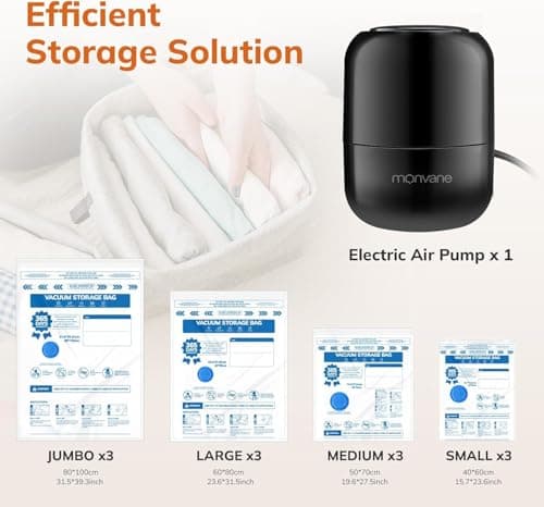Vacuum Storage Bags - MONVANE 12 Pack Space Saver Sealer Bags with Wired Electric Air Pump Suitable for Travel Luggage Suitcase Clothing — view 2