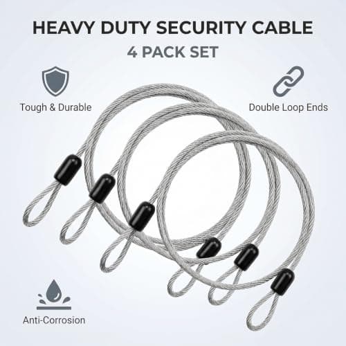 4 Pack Security Cable with Loops, 3mm x 0.5m Vinyl Coated Steel Cable — view 2