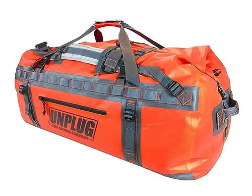 UNPLUG Ultimate Adventure Bag - 1680D Heavy Duty Waterproof Duffel Bag for Travel, Camping, Motorcycle, Hunting, Bug Out (155L Adventure Orange)