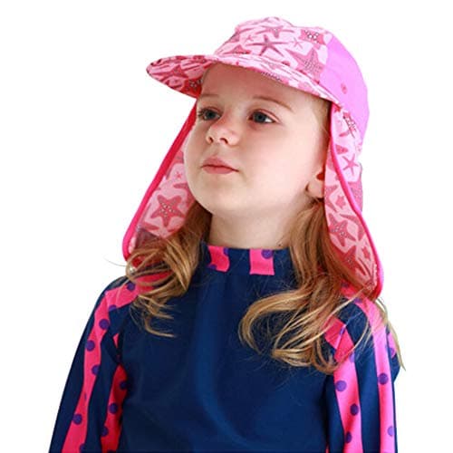 Baby Kids Legionnaire Swim Hat UPF 50 Kids Sun Hat for Girls Boys Bucket Summer Wide Brim Travel Beach Hat UV Sun Protection Sun Hat Flap Cap for Travel Adjustable Chin Strap 3-12 Years (Pink)