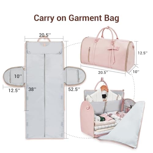 Garment Bags for Travel, Convertible Suit Travel Bag for Women, Stylish Carry On Garment Bag with Toiletry Pocket, Shoulder Strap and Shoes Compartment, 2 in 1 Foldable PU Leather Duffle Bag, Pink — view 2