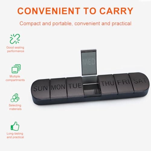 7 Day Pill Box Organiser, 1 Time a Day Weekly Pill Holder, Easy Open Daily Tablet Case with Raised Day Markings, Light-Blocking Design for Medication, Vitamins & Supplements, Travel & Home Use — view 4