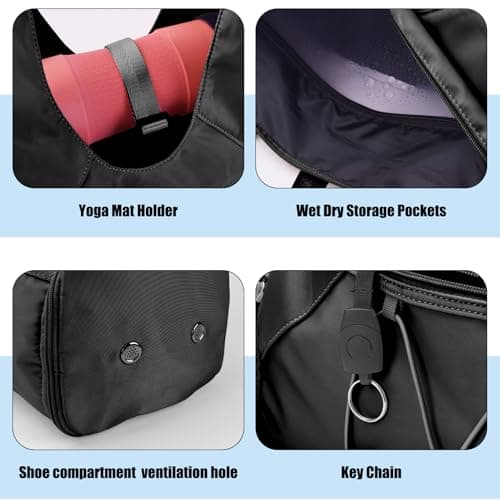 Gym Bag Women, Yoga Mat Bags, Sport Tote Handbag with Shoe Compartment and Adjustable Strap Leisure Weekender Bag Travel Bag for Fitness Pilates Dance Swimming Workout Daily Office Sauna Shopping — view 4