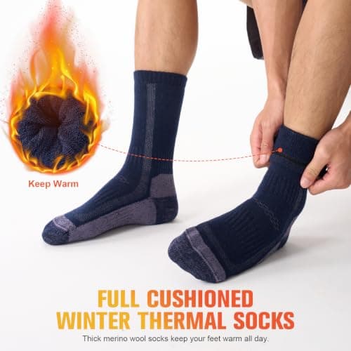 Veximora Merino Wool Hiking Socks for Men Women, Multicolor 9-12, 3 Pairs — view 6