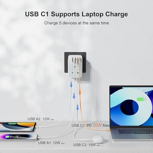 3 Pack European Plug Adapter, UK to European Plug Adaptor with PD 35W Fast Charging USB C Port and 2 USB A Ports European Plug Travel Adapter for Germany/France/Spain/Portugal/Poland(Type E/F) — view 3