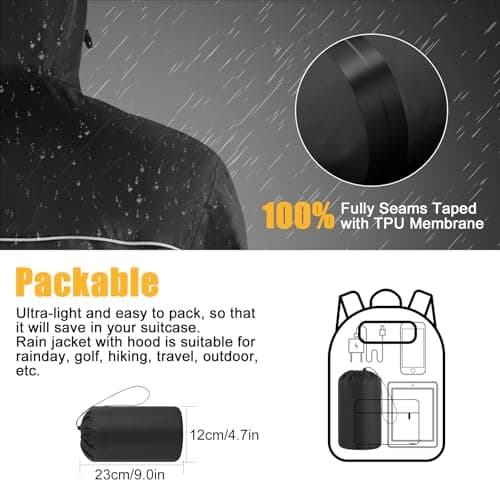 LAMA Rain Suit for Men Women, Waterproof Rain Jacket and Rain Trousers Suit Set, Heavyweight Rainwear with Hood and Storage Pouch, Wind-resistant, Lightweight, Breathable Rain Coat Black M — view 6