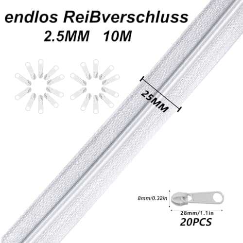 White Zips for Sewing, 5mm White Nylon Coil Zipper by The Yards — view 2
