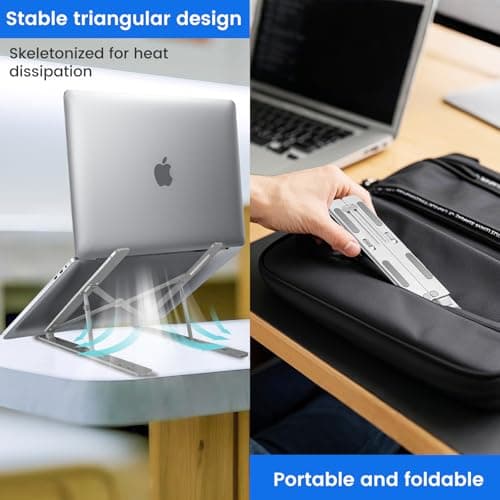 GrandMil Adjustable Laptop Stand for Desk – Foldable & Portable ABS+Silicone Desk Riser, Ventilated Cooling Holder for 10-17.3” Laptops & Tablets(Silver) — view 4