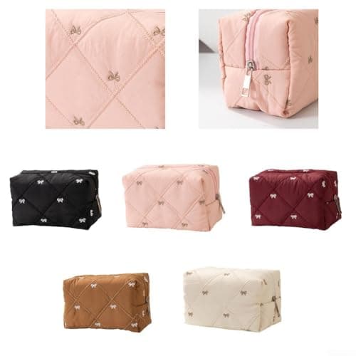 PureBowlic Chic Bow Quilted Travel Makeup Bag For Women, Spacious Polyester Cosmetic Organizer For Stylish Design, Portable Toiletry Storage Pouch,For Beauty Products And Daily Use(Red Bow) — view 4