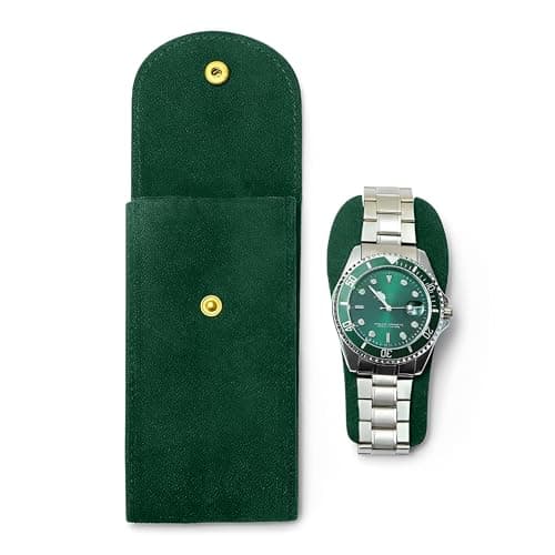 Travel Watch Case, Faux Leather Box with Clip Closure, Lined Interior